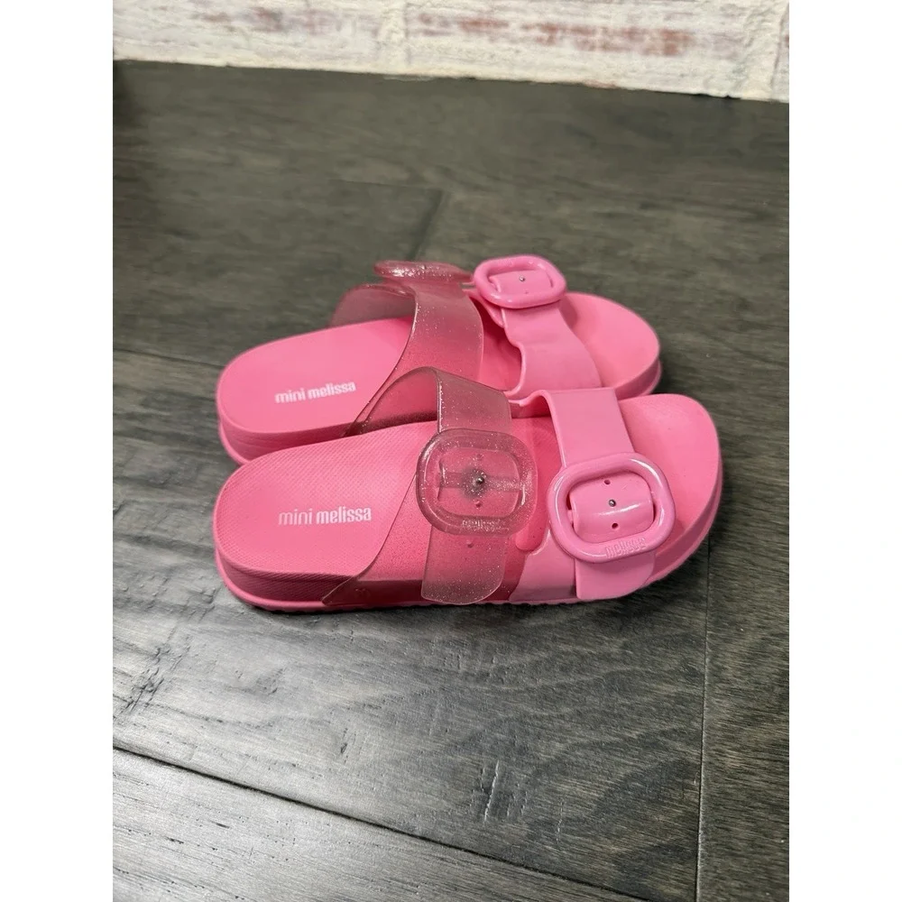Mini Melissa Girls' Pink Strappy Sandals Slides Size 11 Cozy Slide